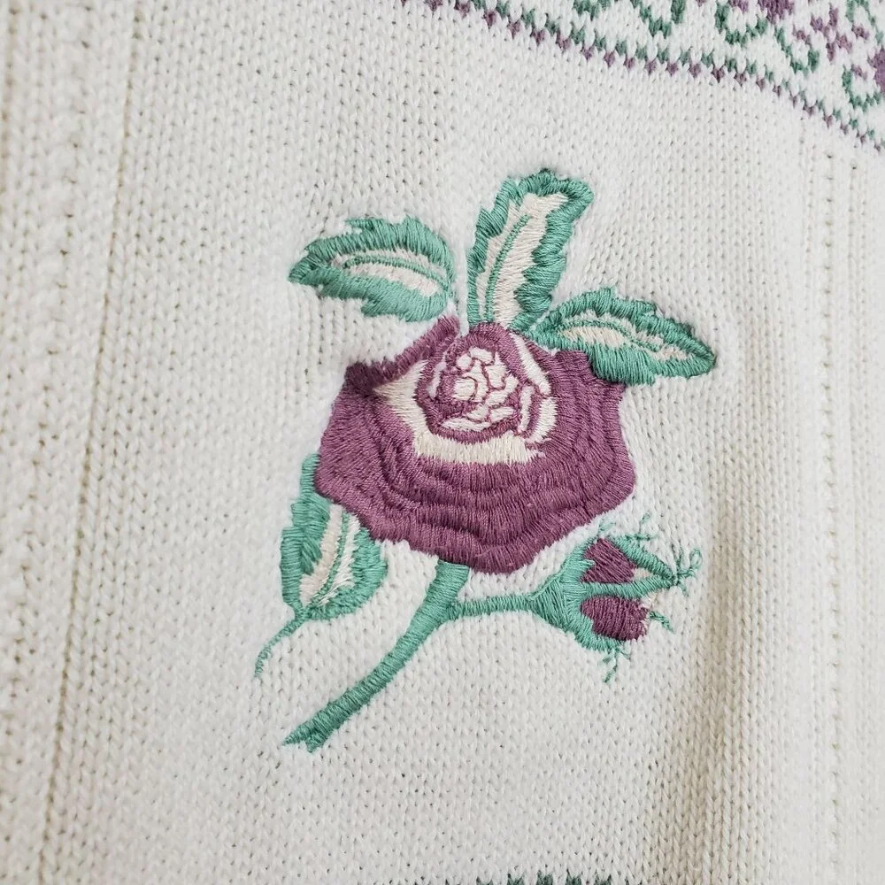 Winona Knits vintage floral granny knit crew neck sweater - Picture 3 of 9